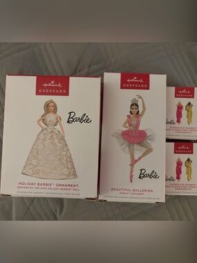 Hallmark Barbie Ornament Set - White & Pink 4 new boxes